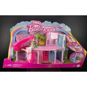 Mini Barbie Land Play Set With Slide Pink House Mattel Ages 4+